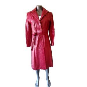 Vintage 1970s Brazilian Long Leather Matrix Trench Coat Small